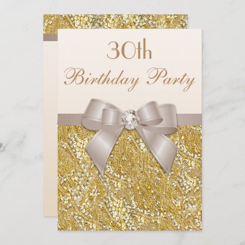 Any Age Birthday Gold Glitter Diamond Bow Invitation