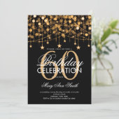 Any Age Birthday Gold String Lights & Stars Invitation (Standing Front)