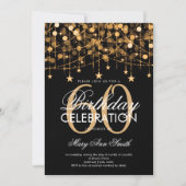 Any Age Birthday Gold String Lights & Stars Invitation (Front)