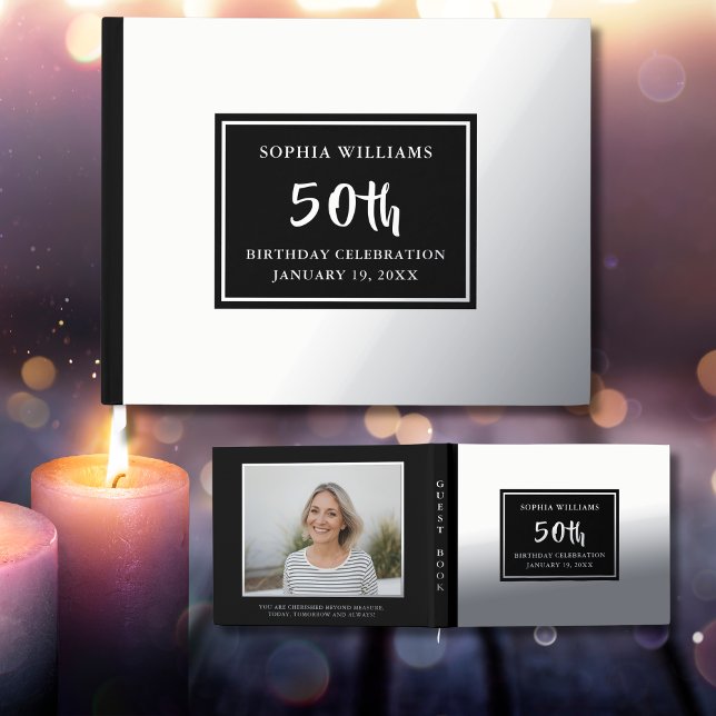 Any Age Birthday Guest Book Photo Elegant Black  (Creator Uploaded)