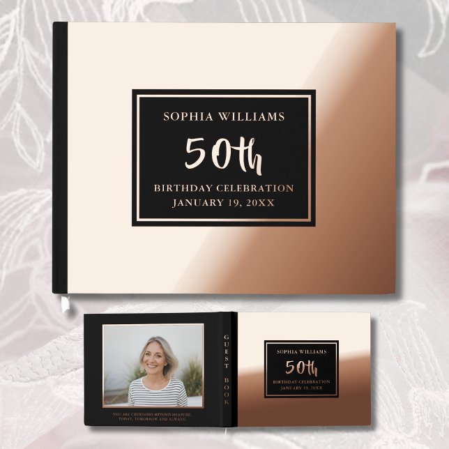 Any Age Birthday Guest Book Photo Elegant Black  (Creator Uploaded)