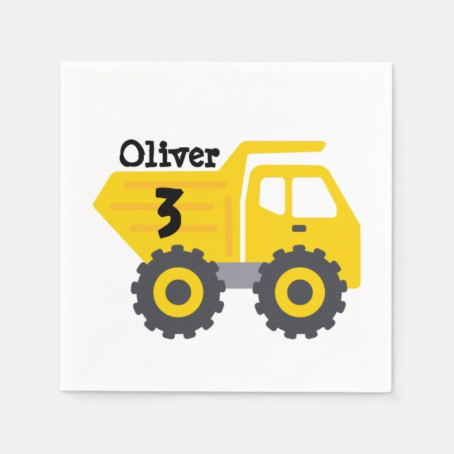 Any Age Birthday Kids Yellow Dump Truck Boy Napkins (Front)