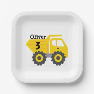 Any Age Birthday Kids Yellow Dump Truck Boy Paper Plates