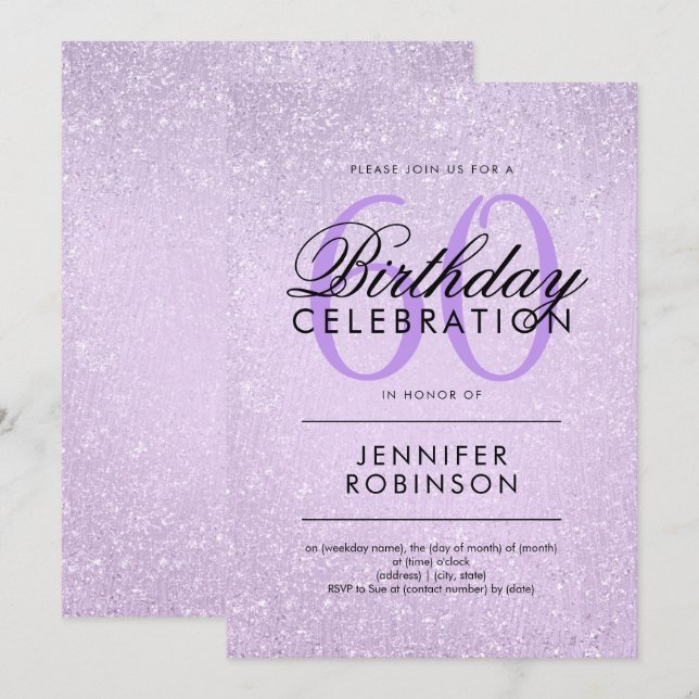 Any Age Birthday Lavender Purple Glitter Paint Invitation (Front/Back)