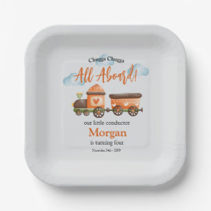 Any Age Birthday Lovely Train Watercolor Party Paper Plates