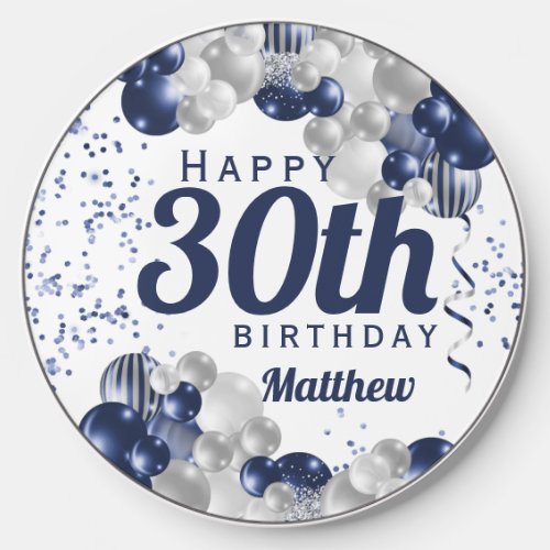 Any Age Birthday Navy Balloons Wireless Charger