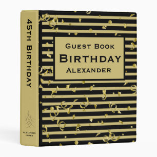 Any Age Birthday Party - Black and Gold Stripes Mini Binder