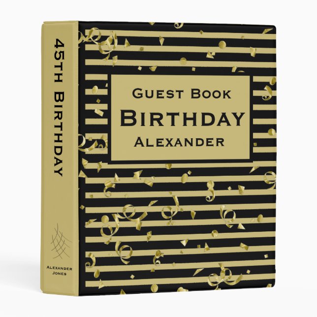 Any Age Birthday Party - Black and Gold Stripes Mini Binder (Front/Spine)