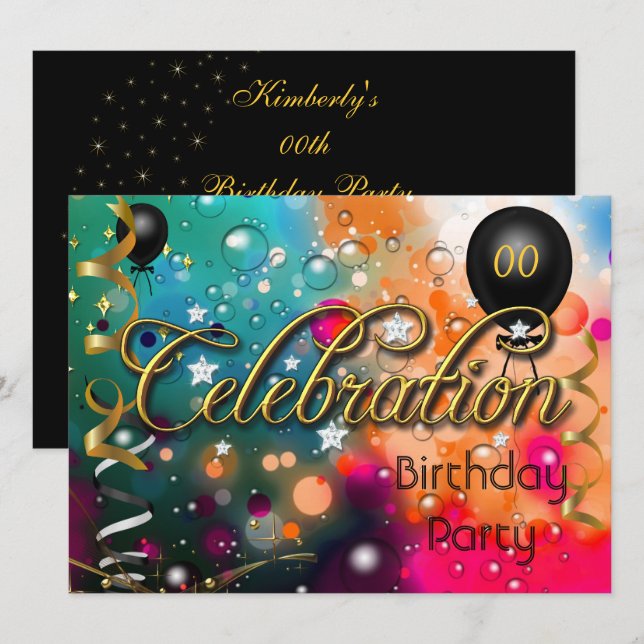 Any Age Birthday Party Celebration Teens or Adults Invitation (Front/Back)
