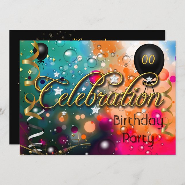 Any Age Birthday Party Celebration Teens or Adults Invitation (Front/Back)
