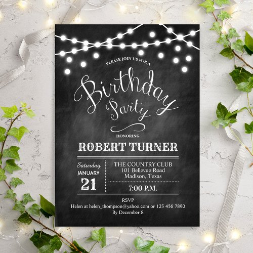 Any Age Birthday Party _ Chalkboard White Invitation