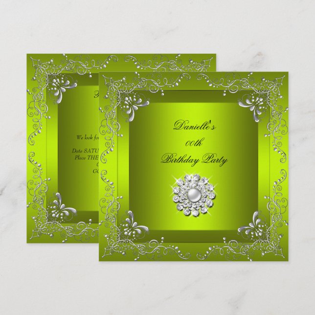 Any Age Birthday Party Chartreuse Yellow Green Invitation (Front/Back)
