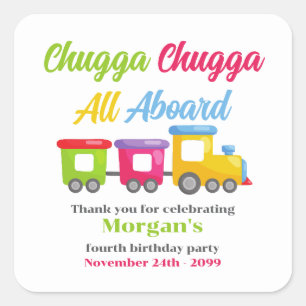 Any Age Birthday Party Chugga Choo Colorful Train Square Sticker