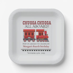 Any Age Birthday Party Cute Red Western Train Paper Plates
