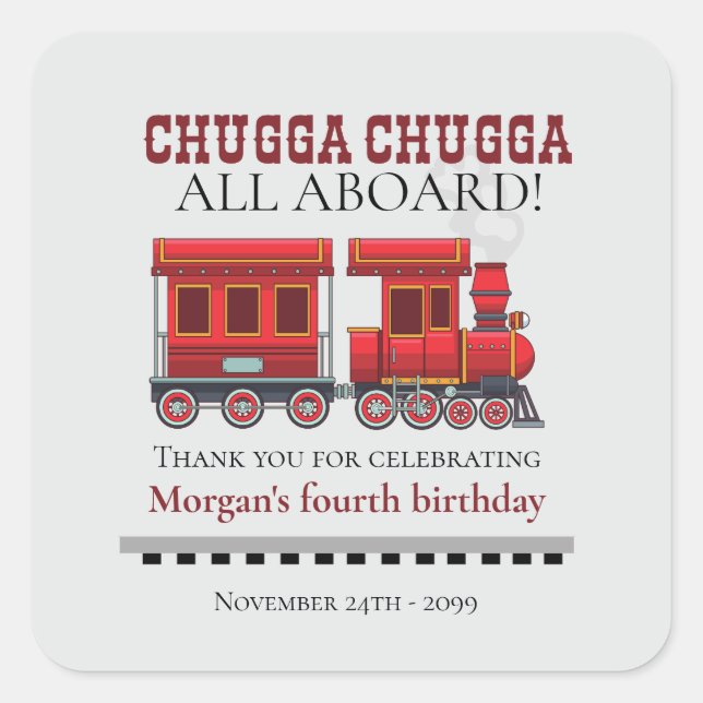 Any Age Birthday Party Cute Red Western Train Square Sticker (Front)