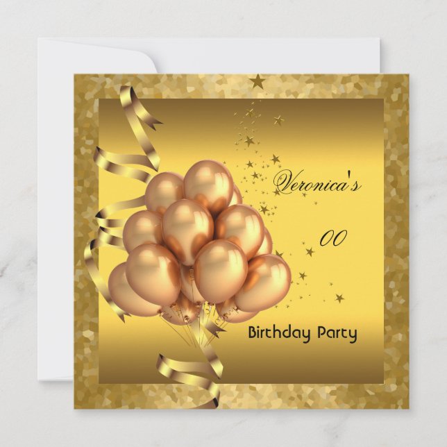 Any Age Birthday Party Elegant Gold Balloons Invitation (Front)