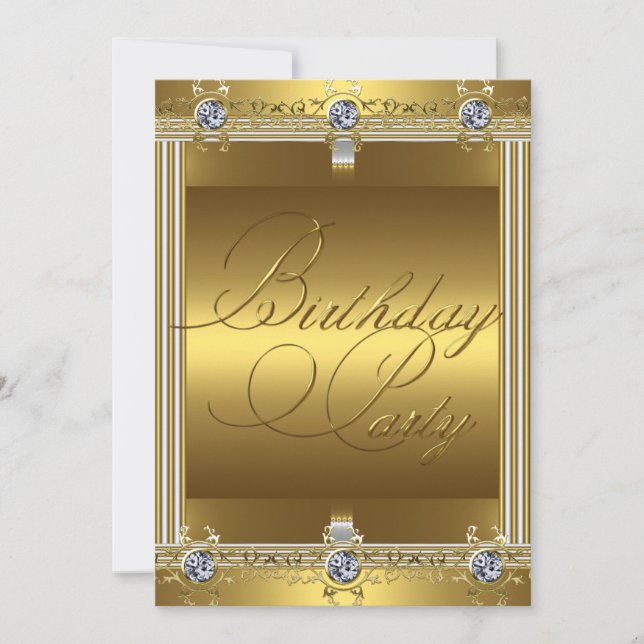 Any Age Birthday Party Elegant Gold on Gold Invitation (Front)