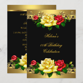 Any Age Birthday Party Elegant Red Gold Roses 3 Invitation