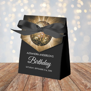 Any Age Birthday Party Gold Sparkle Disco Ball Favor Boxes
