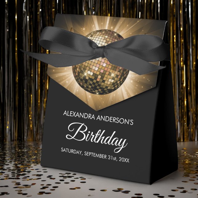 Any Age Birthday Party Gold Sparkle Disco Ball Favor Boxes (Creator Uploaded)