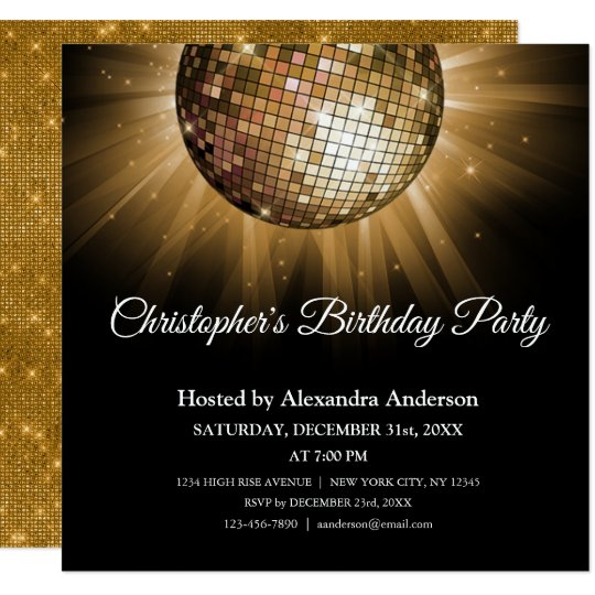 Any Age Birthday Party Gold Sparkle Disco Ball Invitation | Zazzle.com