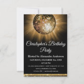 Any Age Birthday Party Gold Sparkle Disco Ball Invitation (Front)
