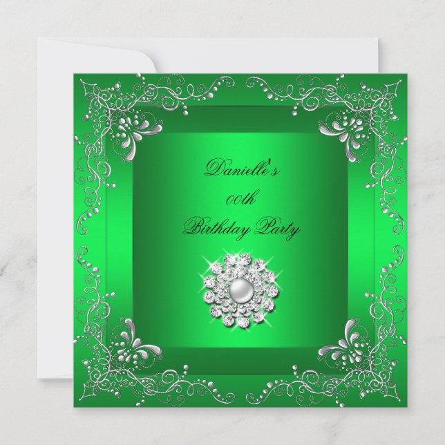 Any Age Birthday Party Lime Green Diamond  Look Invitation (Front)