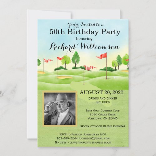 Any Age Birthday Party Photo Golf Party  Invitation