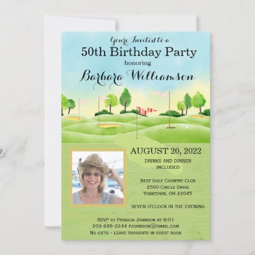 Any Age Birthday Party Photo Golf Party  Invitation