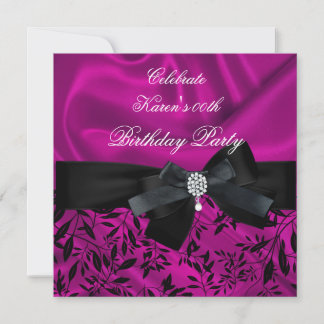 Any Age Birthday Party Pink Damask Black White 2 Invitation