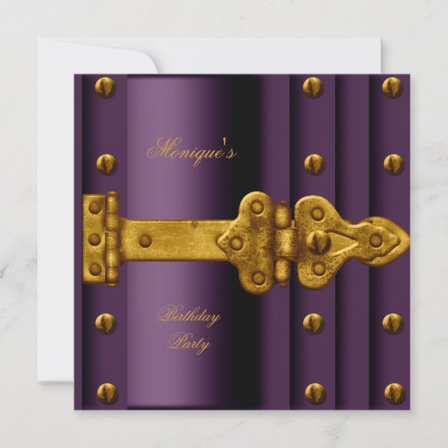 Any Age Birthday Party Plum Purple Gold Lock Invitation (Front)