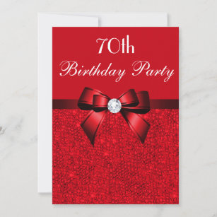 Any Age Birthday Party Red Faux Sequins Red Bow Invitation