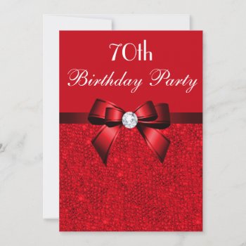 Any Age Birthday Party Red Faux Sequins Red Bow Invitation by AJ_Graphics at Zazzle