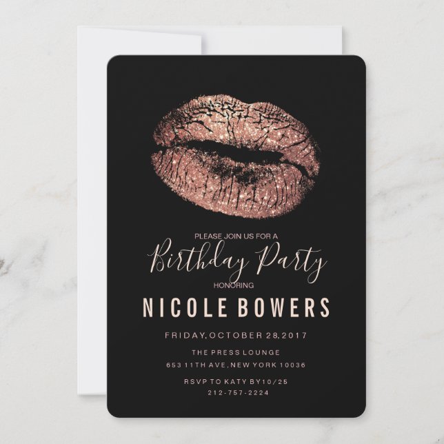ANY AGE - Birthday Party Rose Gold Lips Invitation (Front)