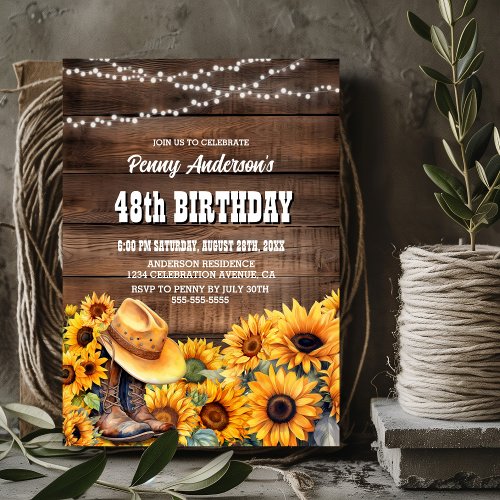 Any Age Birthday Party Rustic Wood Sunflower Invitation