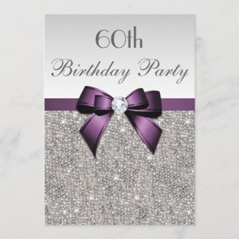 Any Age Birthday Party Silver Sequins Violet Bow Invitation by GroovyGraphics at Zazzle