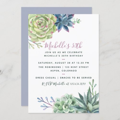 Any age Birthday Party Watercolor Succulent invite