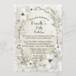 Any age Birthday party,Winter Wonderland,white Invitation