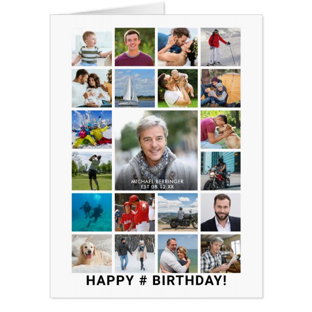 Any Age Birthday Photo Collage 21 Photos Card (Front)