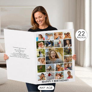 Any Age Birthday Photo Collage 22 Photos Custom Card