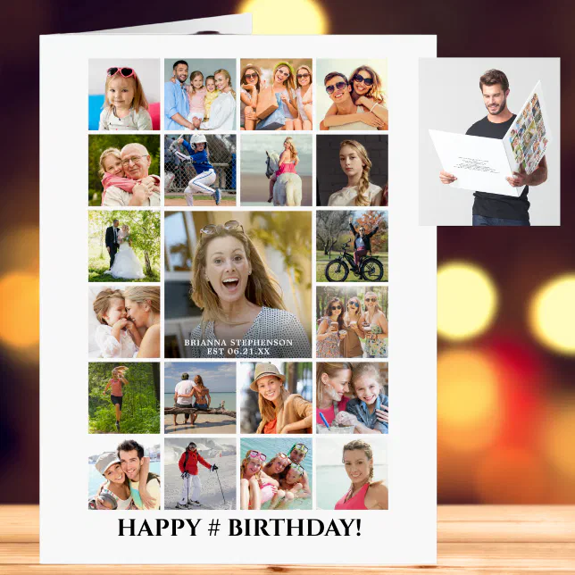 Any Age Birthday Photo Collage 22 Photos Custom Card | Zazzle