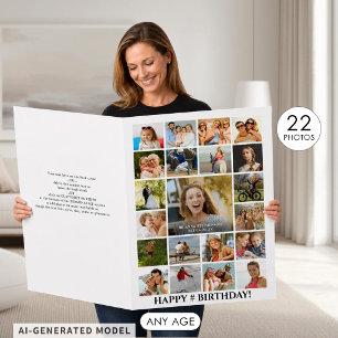 Any Age Birthday Photo Collage 22 Photos Custom Card