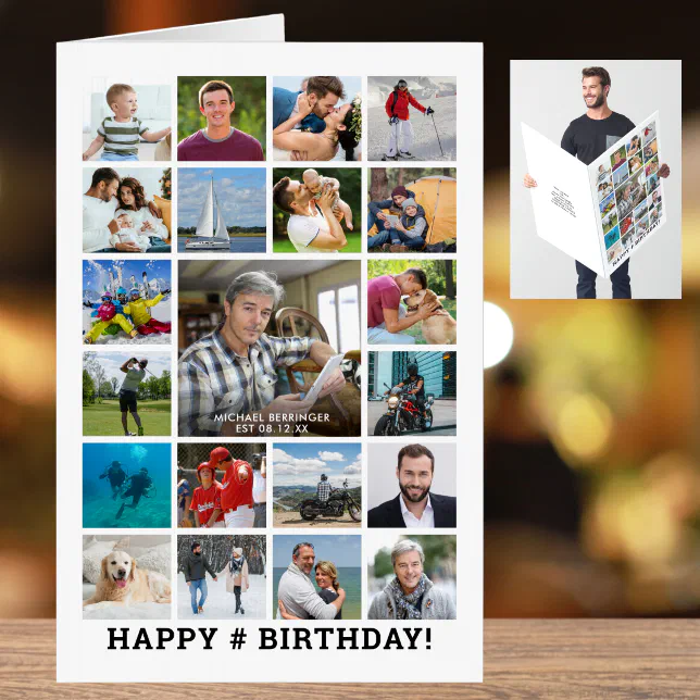 Any Age Birthday Photo Collage 22 Pictures Jumbo Card | Zazzle