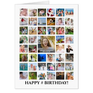 Any Age Birthday Photo Collage 45 Photos Custom Card