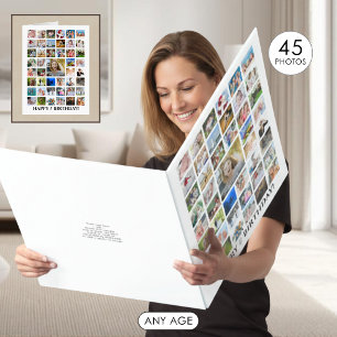 Any Age Birthday Photo Collage 45 Photos Custom Card