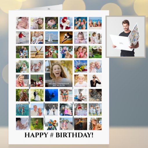 Any Age Birthday Photo Collage 45 Photos Custom Card | Zazzle