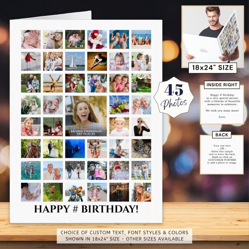 Any Age Birthday Photo Collage 45 Photos Custom Card