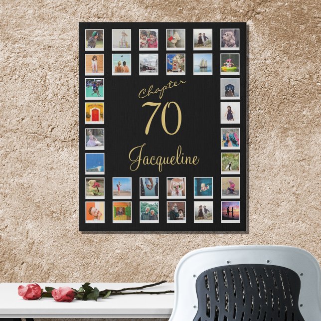Any Age Birthday Photo Collage Faux Canvas Print (Creator Uploaded)
