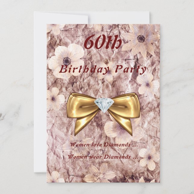 Any Age Birthday Pink Rose Gold  Diamond Bow Invitation (Front)