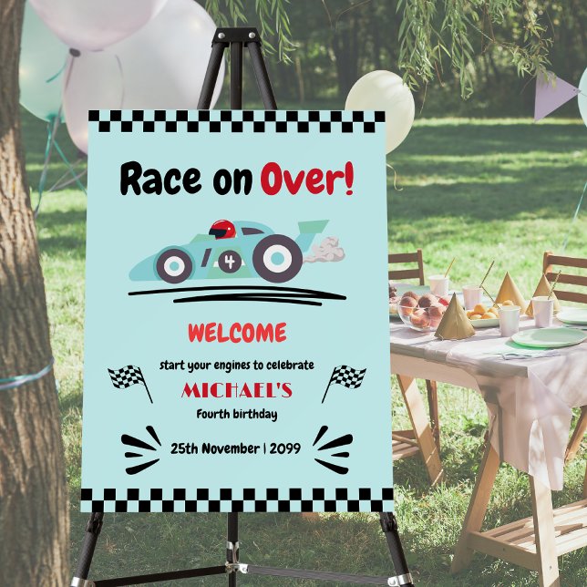 Any Age Birthday Race on Over Blue Race Car Foam Board (Creator Uploaded)